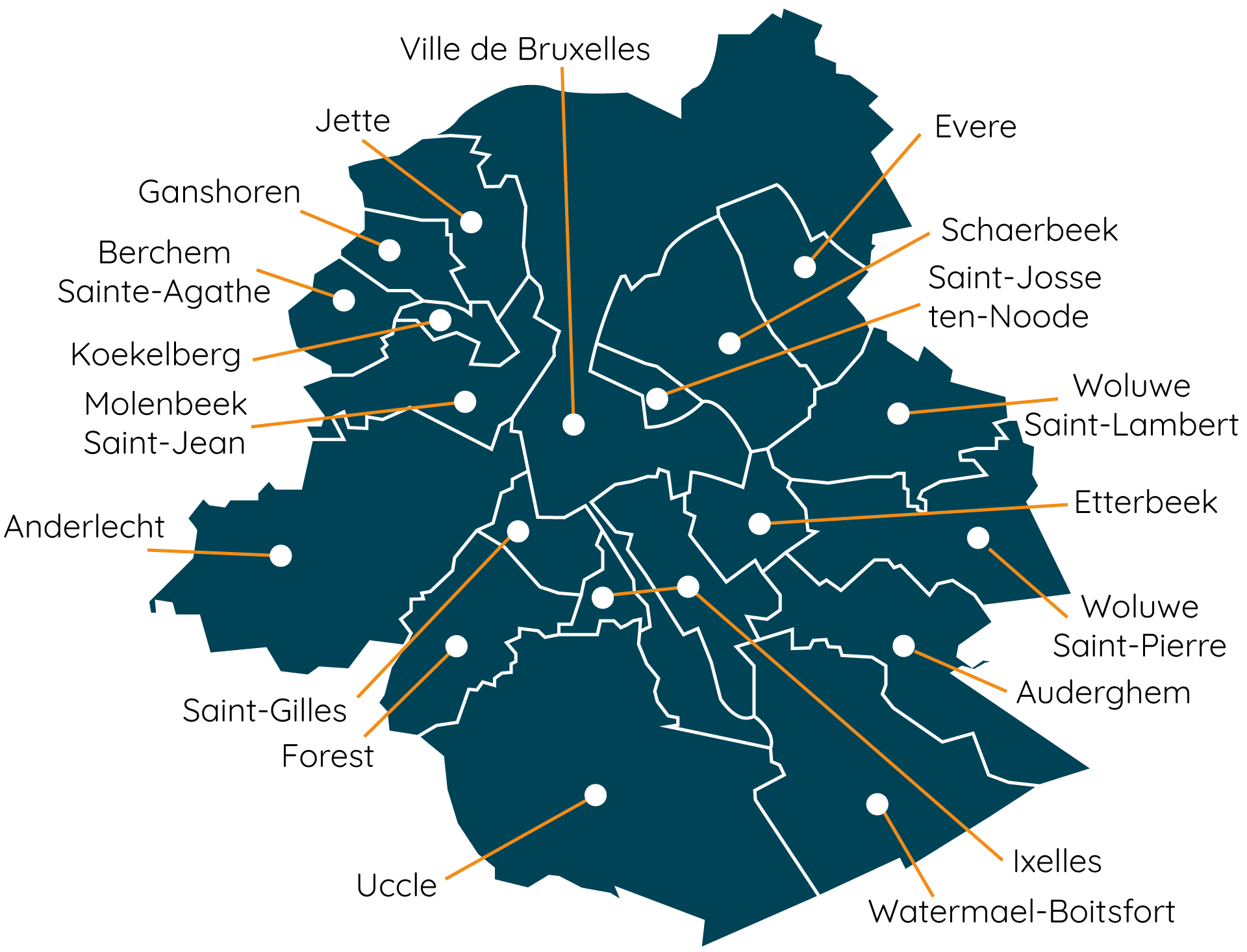 Carte de Bruxelles montrant la zone d'activité